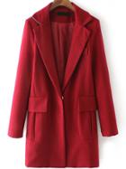 Romwe Lapel Pockets Covered Button Long Burgundy Coat