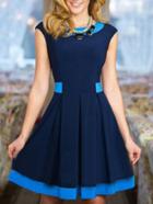 Romwe Color-block Sleeveless A-line Dress
