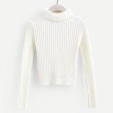 Romwe Plain Rib Knit High Neck Sweater