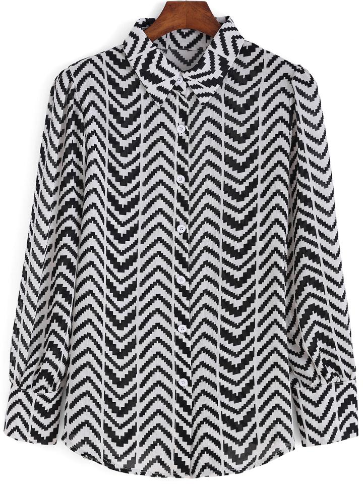 Romwe Lapel Graphic Print Blouse