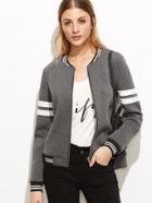 Romwe Striped Trim Zipper Up Bomber Jacket
