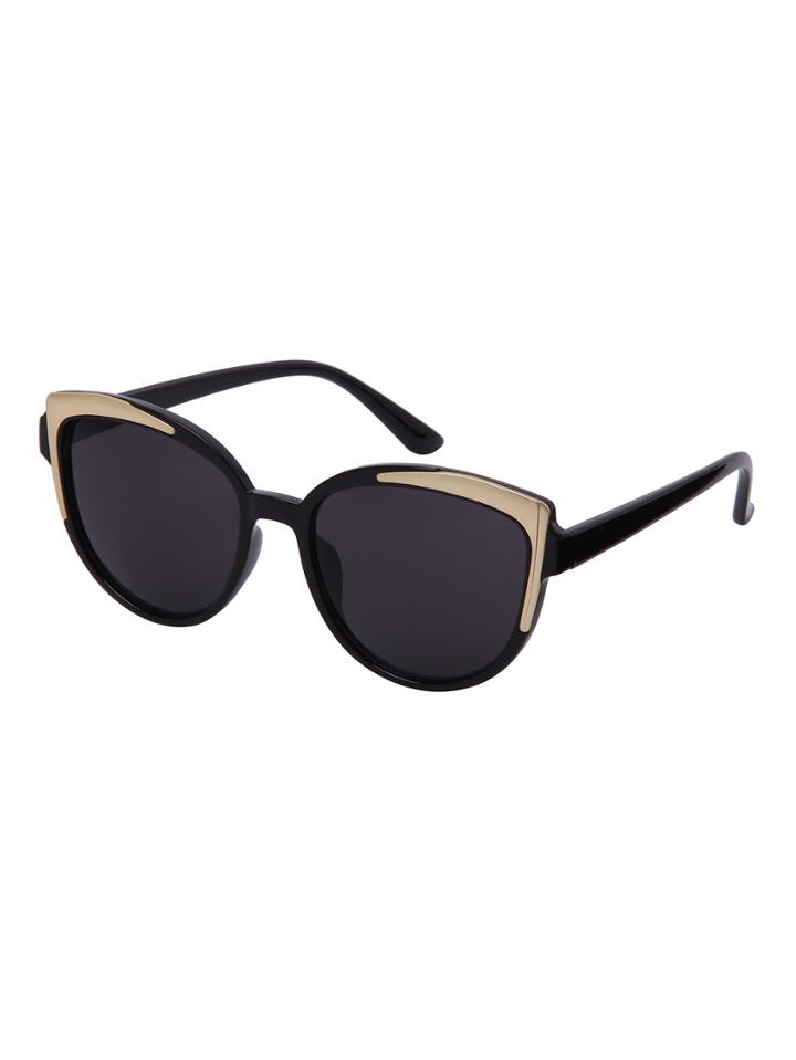 Romwe Black Frame Grey Reflective Lenses Sunglasses