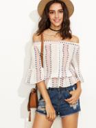 Romwe Bell Sleeve Vertical Striped Off The Shoulder Top
