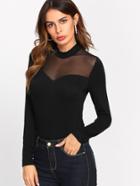 Romwe Mesh Insert Front Solid Tee