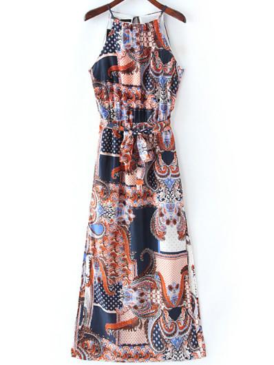 Romwe Spaghetti Strap Print Split Side Dress