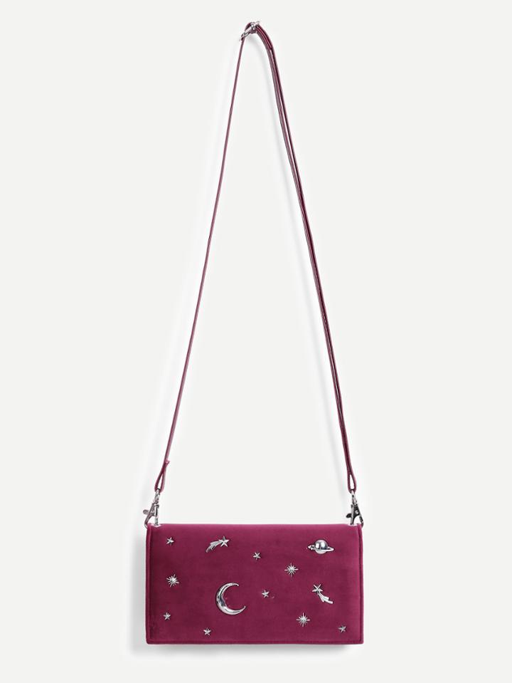 Romwe Moon & Star Pattern Pu Shoulder Bag