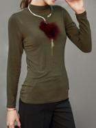 Romwe Mock Neck Long Sleeve Army Green T-shirt