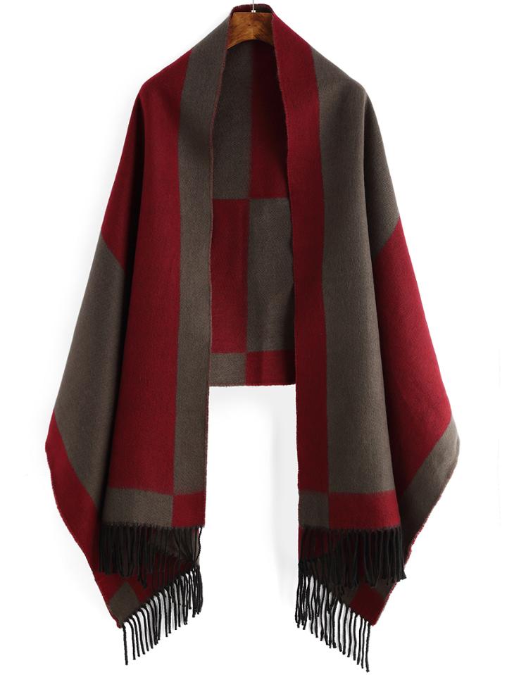Romwe Women Color-block Fringe Scarf