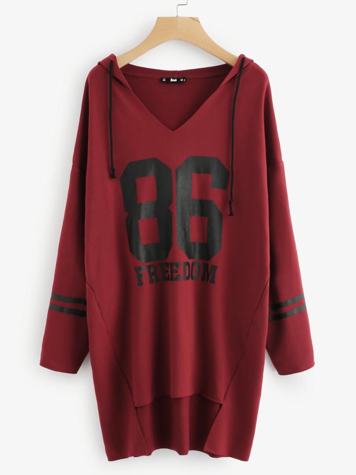 Romwe Stepped Hem Varsity Hoodie