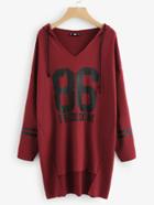 Romwe Stepped Hem Varsity Hoodie