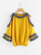 Romwe Cutout Sleeve Tassel Embroidered Tape Detail Blouse