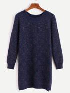 Romwe Navy Raglan Sleeve Slit Side Sweater