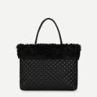 Romwe Faux Fur Detail Quilted Tote Bag