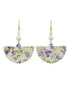 Romwe Purple Wood Sector Pattern With Simulated-pearl Drop Earrings