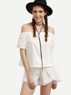 Romwe White Off The Shoulder Top With Wrap Shorts