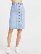 Romwe Light Blue Single Breasted Denim Skirt