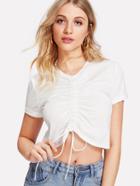 Romwe Drawstring Front Solid Crop Top