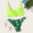 Romwe Neon Lime Top With Random Tropical Bikini Set