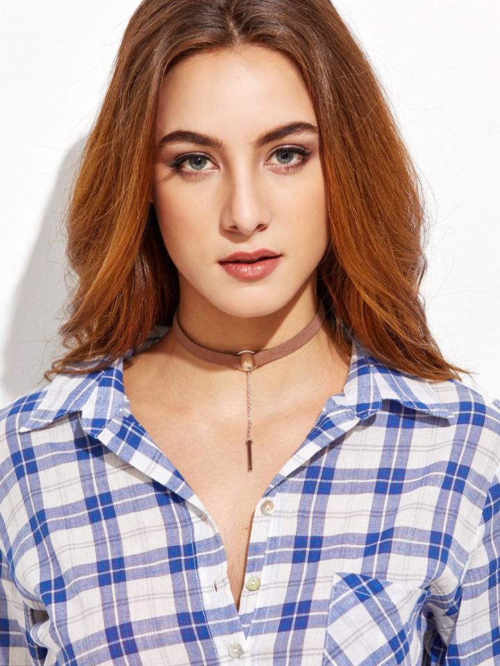 Romwe Brown Metal Circle Bar Pendant Choker Necklace