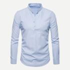 Romwe Guys Curved Hem Stand Collar Solid Shirt