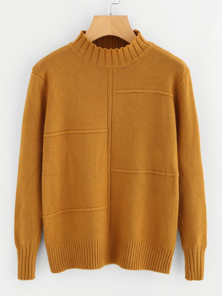 Romwe Seam Detail Ribbed Trim Sweater