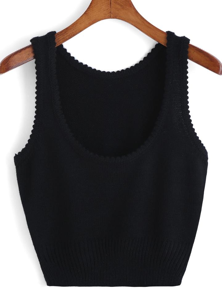 Romwe Scoop Neck Knit Black Tank Top