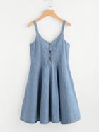 Romwe Pleated A-line Button Front Overall Dress
