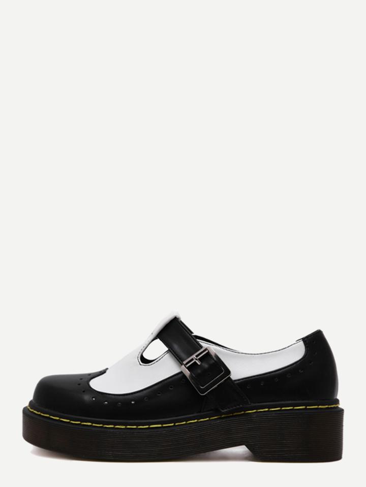 Romwe Color Block Laser Out Buckle Strap Rubber Soled Shoes