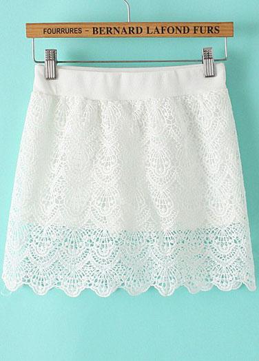 Romwe White Hollow Lace Scalloped Skirt