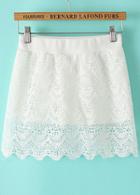 Romwe White Hollow Lace Scalloped Skirt