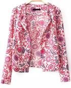 Romwe Floral Print Crop Red Coat