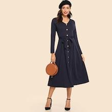 Romwe Button Up Front V Neck Dress