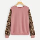 Romwe Contrast Leopard Print Sleeve Pullover