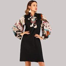 Romwe Tie Neck Scarf Print Sleeve Dress