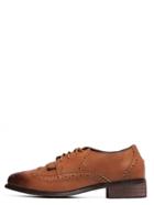 Romwe Brown Round Toe Lace-up Brogue Chunky Pumps