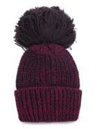 Romwe Burgundy Cable Knit Beanie Hat With Pom