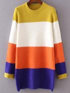 Romwe Color Block Ribbed Trim Long Sweater