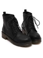 Romwe Black Round Toe Vintage Lace Up Boots