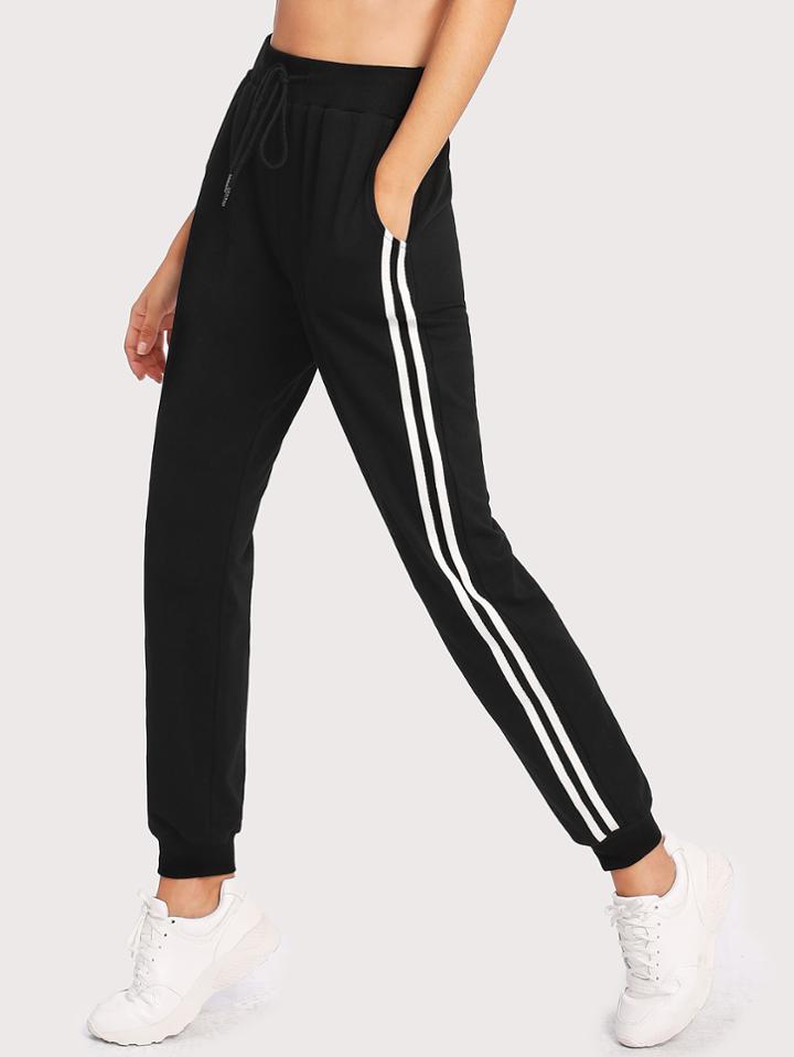 Romwe Striped Side Drawstring Sweatpants