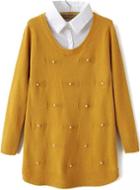 Romwe Contrast Collar Bead Bow Yellow Sweater