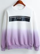 Romwe Letter Print Ombre Purple Sweatshirt