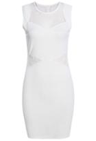 Romwe Sleeveless With Zipper Waist Lace Insert Bodycon Dress