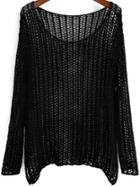 Romwe Black Long Sleeve Hollow Loose Knit Sweater