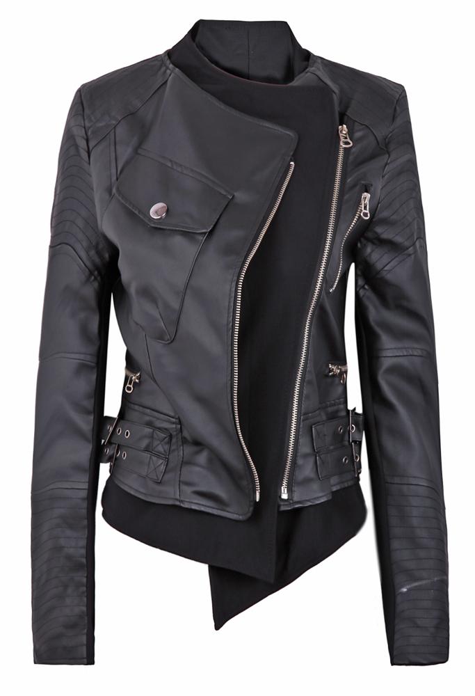 Romwe Faux Leather Zipper Embellished  Biker Jacket