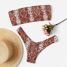 Romwe Snakeskin Ladder Cut-out Bandeau With High Leg Bikini