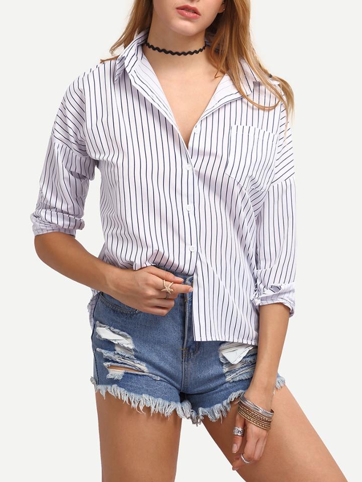 Romwe Vertical Striped Boyfriend Blouse