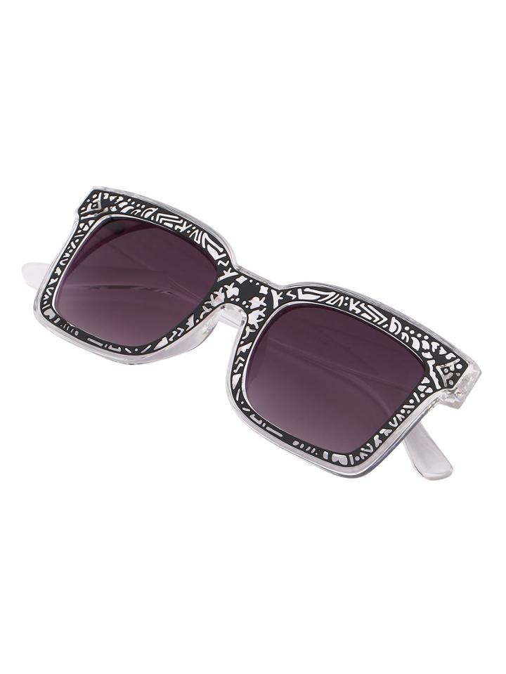 Romwe Black Tribal Print Frame Sunglasses
