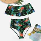 Romwe Removable Strap Tropical Flounce Bikini Set