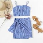 Romwe Striped Cami Top With Knot Side Skirt