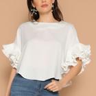 Romwe Layered Exaggerate Flounce Sleeve Curved Hem Top